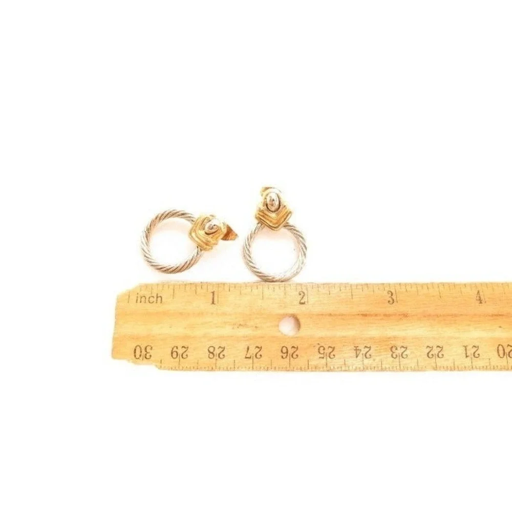 Silver‎ & Gold Tone Hoop Earrings Twisted Rope Design Pierced